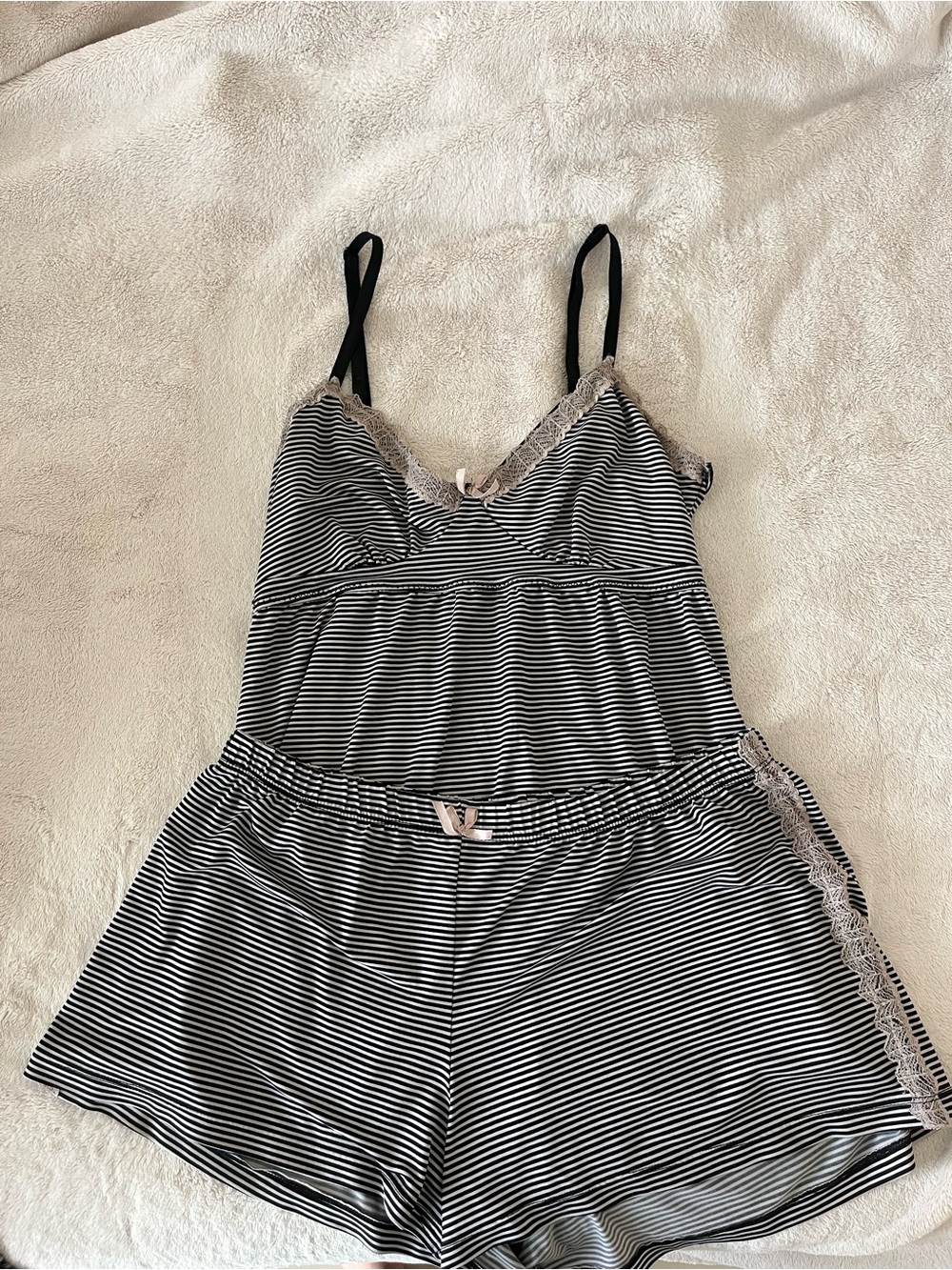 Lace-Trim Cami & Shorts Sleep Set - Black/White